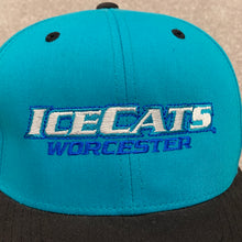 Load image into Gallery viewer, Worcester Ice Cats Teal Black Spell Out Snapback Hat