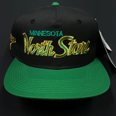 Vintage Minnesota North Stars Twill SS Script Snapback Hat NWT