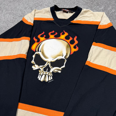Vintage 2002 Flaming Skull Jersey Shirt L/XL