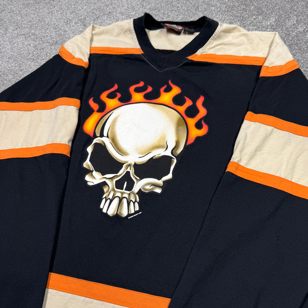 Vintage 2002 Flaming Skull Jersey Shirt L/XL