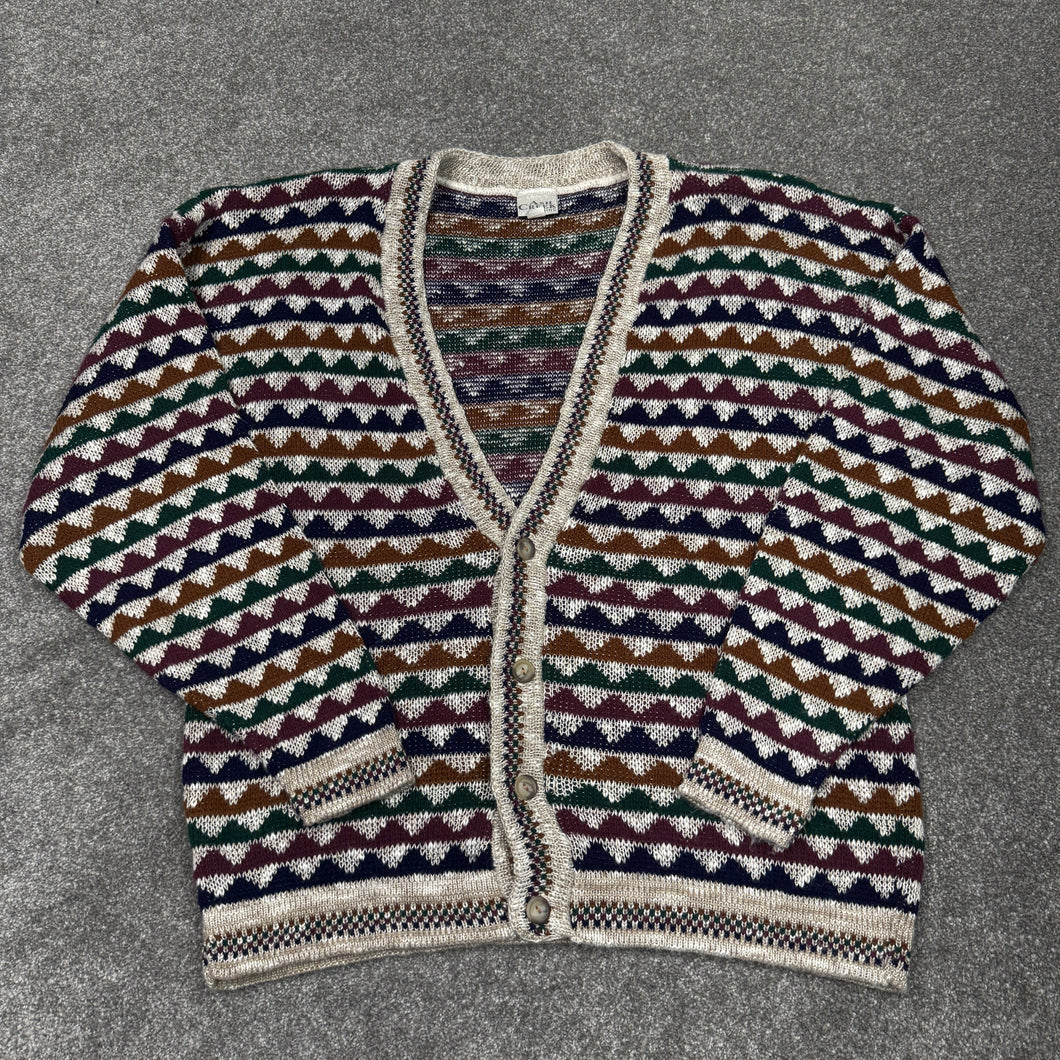 Vintage Patterned Cardigan Button Up Sweater XL
