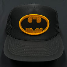 Load image into Gallery viewer, Vintage Batman Logo Black Trucker Snapback Hat