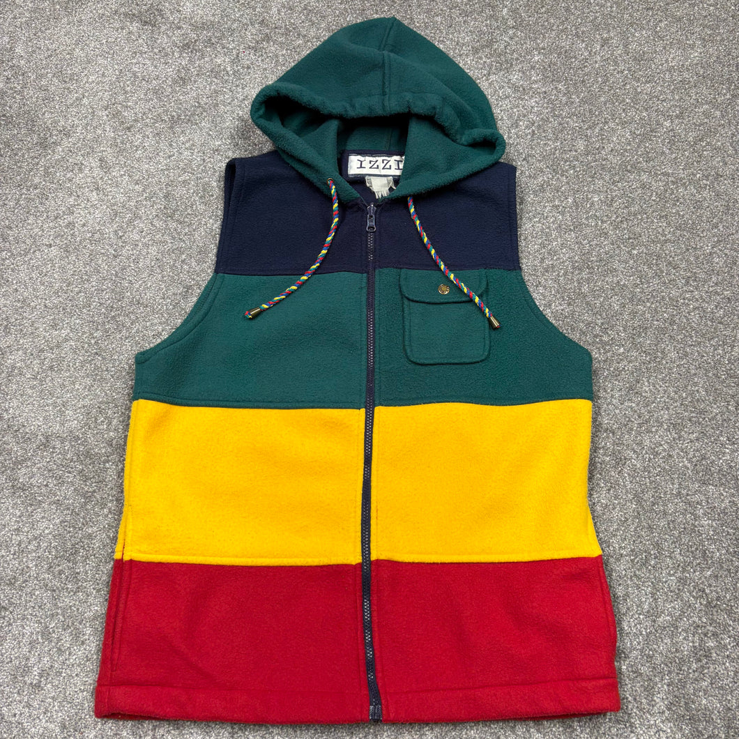 Vintage IZZI Striped Hooded Feece Vest L