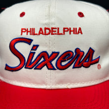 Load image into Gallery viewer, Vintage Philadelphia 76ers Twill SS Script Snapback Hat