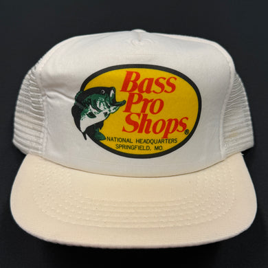 Vintage Bass Pro Shops White Mesh Snapback Hat