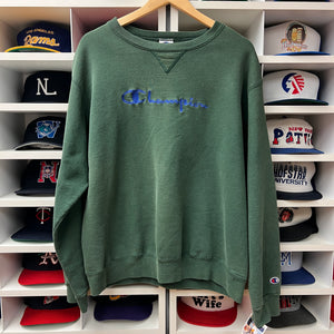 Vintage Champion Green Spellout Crewneck L