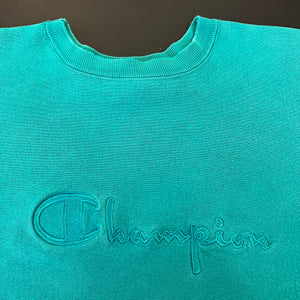 Vintage Champion Reverse Weave Teal Spellout Crewneck M/L