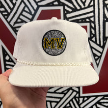Load image into Gallery viewer, Mass Vintage Yellow MV White Corduroy Strapback Hat