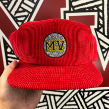 Load image into Gallery viewer, Mass Vintage Yellow MV Red Corduroy Snapback Hat