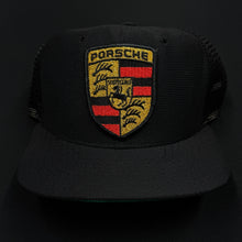 Load image into Gallery viewer, Vintage Porsche Black Trucker Snapback Hat